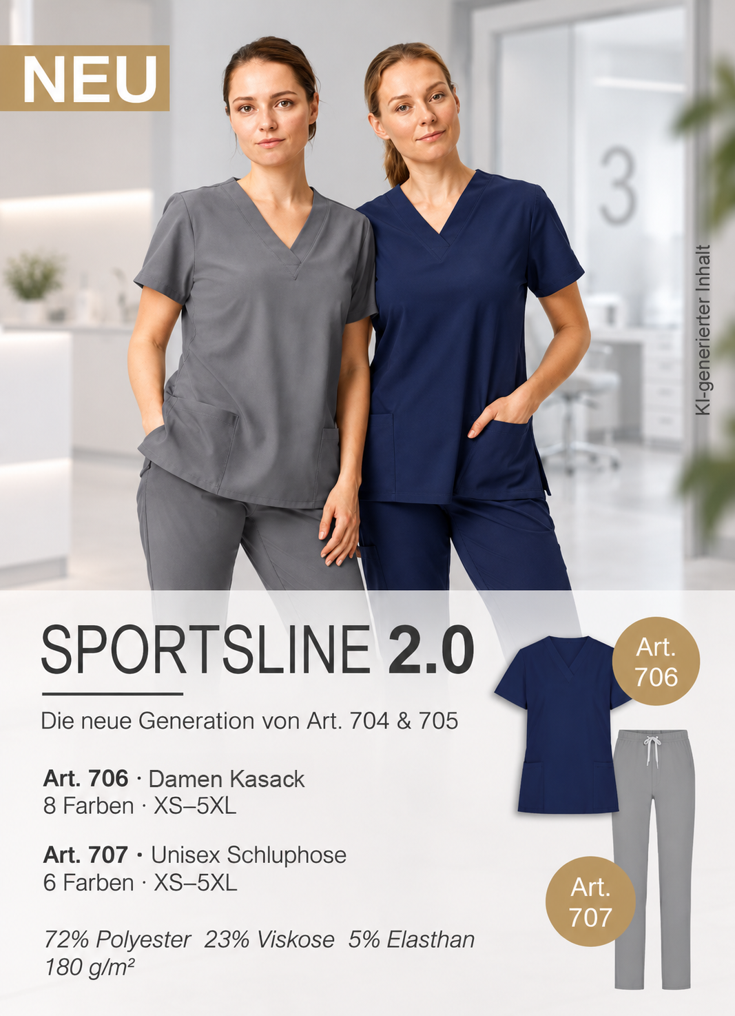 Sportsline 2.0 – Unisex Kasack Art. 706 und Hose Art. 707 von Exner Fashion in moderner Praxisumgebung