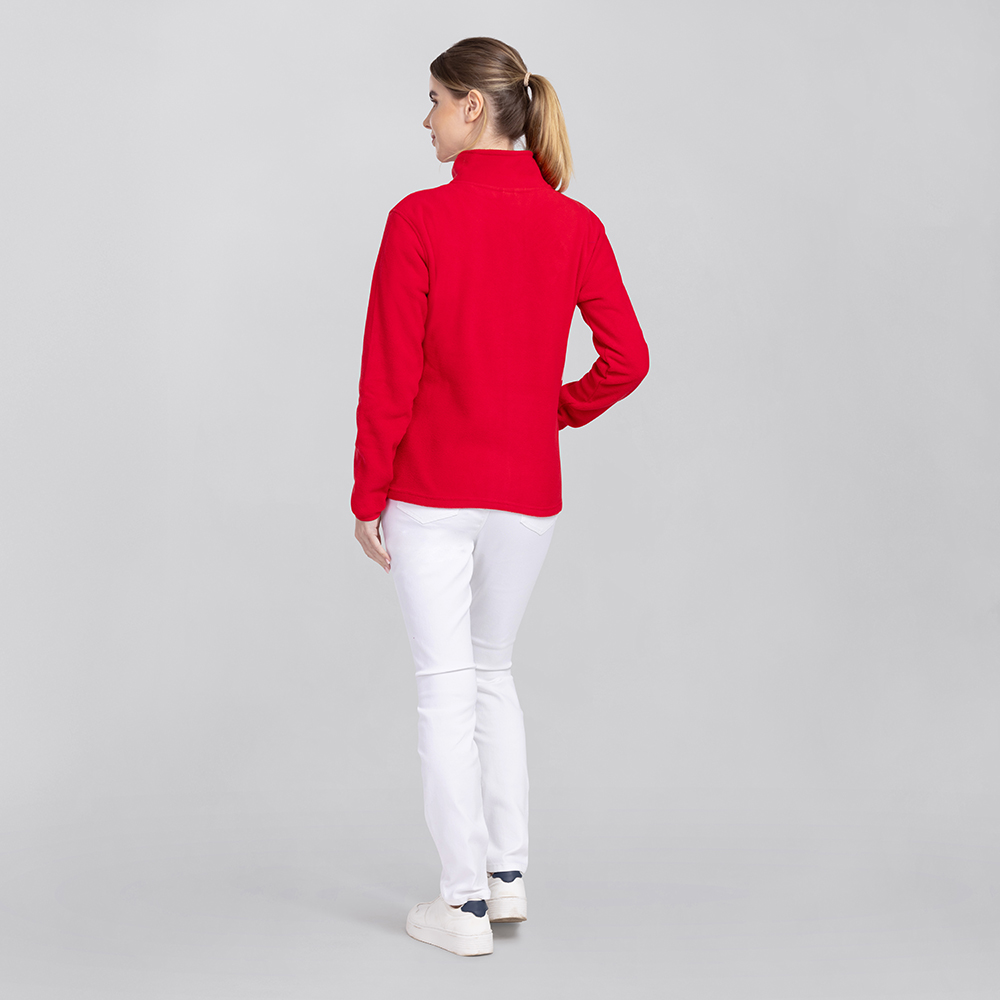 Damenfleecejacke,Rückansicht,mit Hohenkragen,Taliert geschnitten.