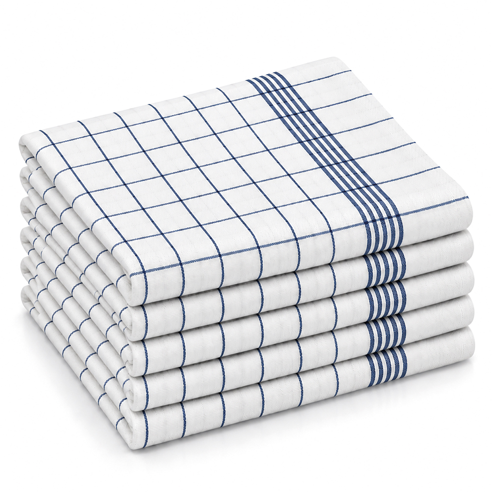 Geschirrtuch 50 x 70cm, weiß-blau kariert, 5er Pack
