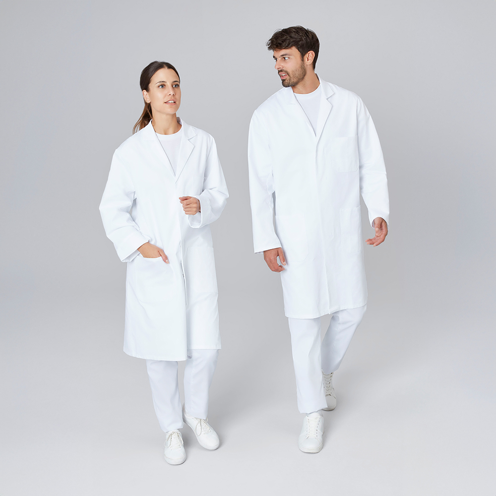 Laborkittel,langarm,mit Kragen und aufgesetzte Taschen,verdeckte Knopfleiste .