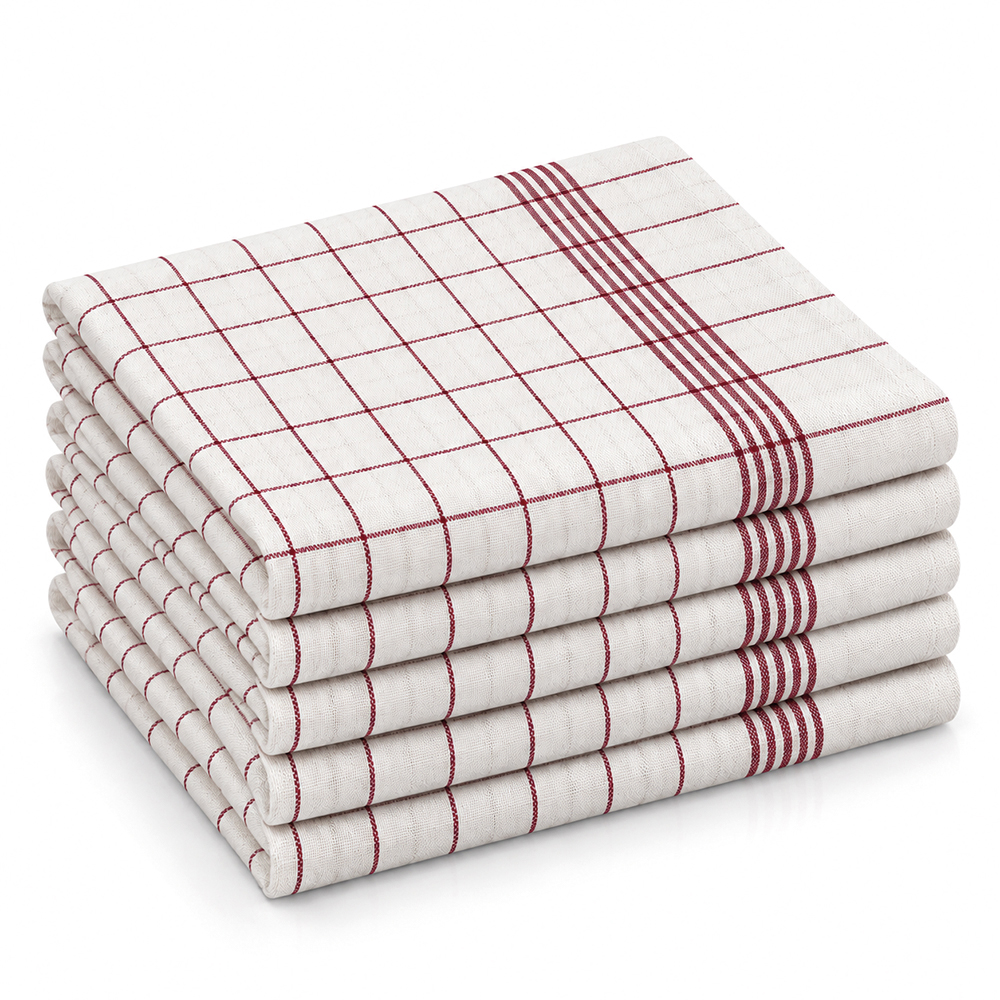 Geschirrtuch 50 x 70cm, weiß-rot kariert, 10er Pack