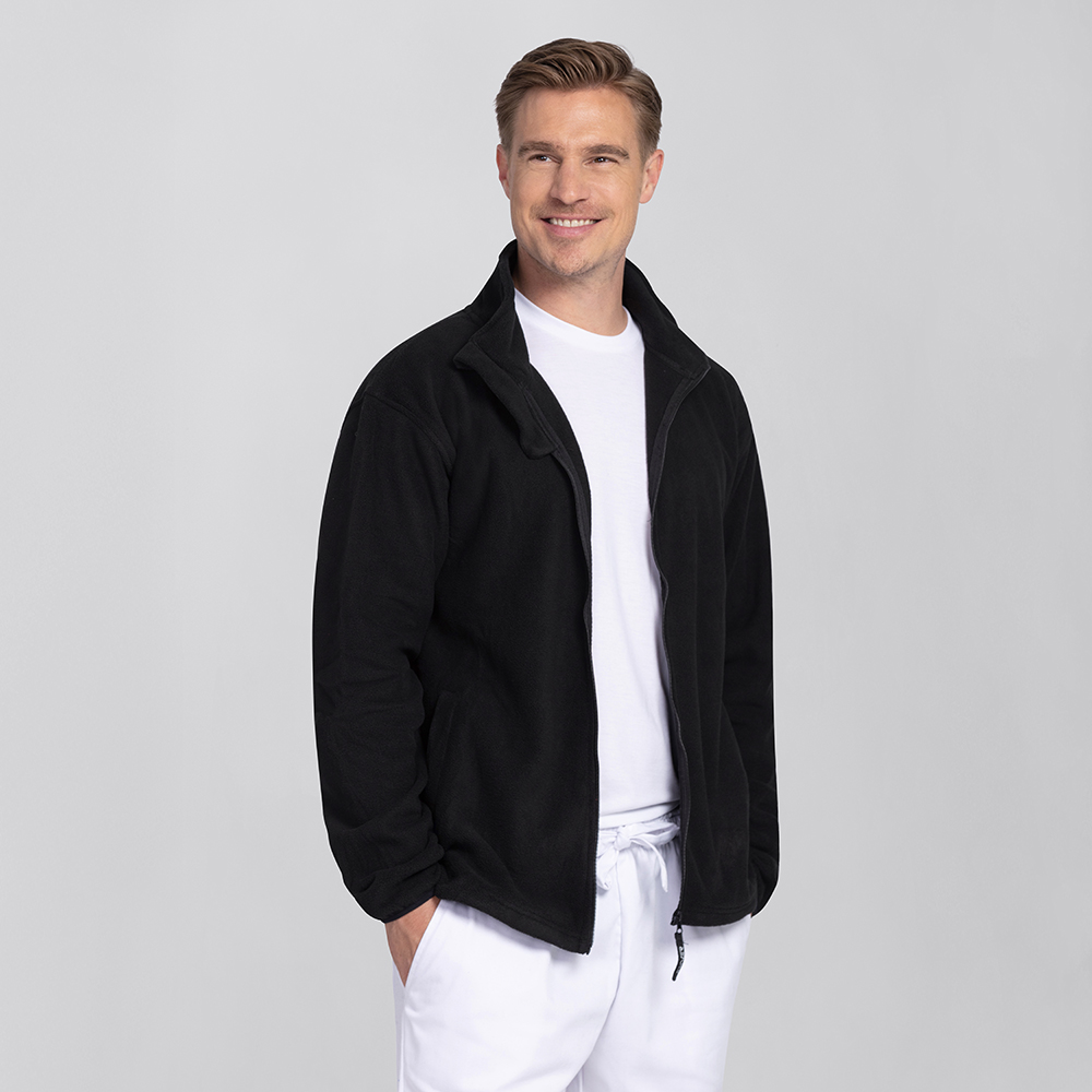 Herrenfleecejacke,offeneansicht,mit 2 Seitentaschen,durchgehenden Reissverschluss.normaler Schnitt.