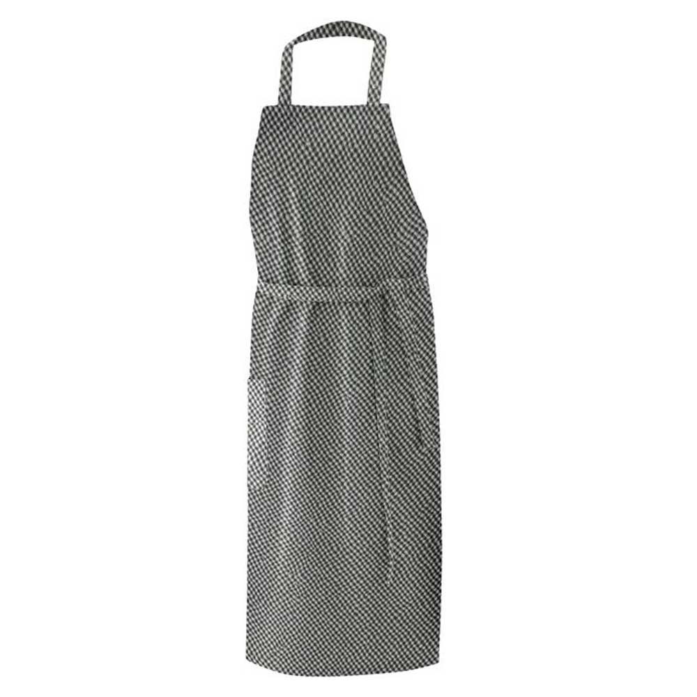 Klassische Latzschürze mit Stoffbändern. Nackenband mit 4 Druckknöpfen verstellbar.