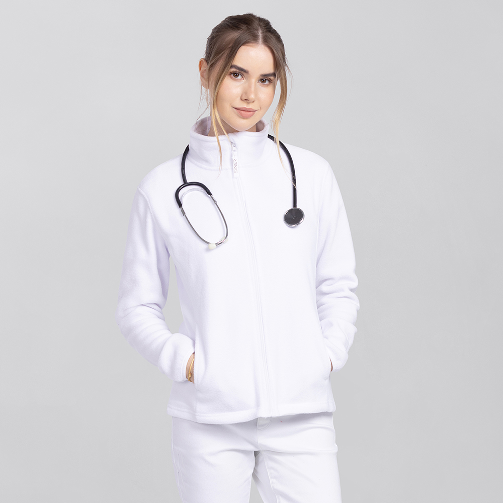 Damenfleecejacke-komplettansicht,mit durchgehenden Reissverschluss und 2Seitentaschen.